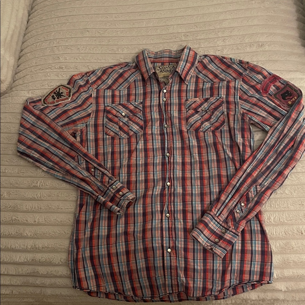 Scotch & Soda Red and Blue Checkered Button Down Shirt